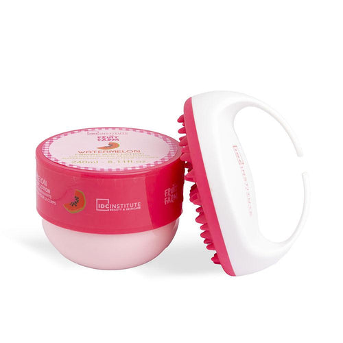 IDC Institute Fruit Farm Set Cosmetico A 2 Pezzi Lozione Rassodante E Massaggiatore Anti-Cellulite Watermelon Freshness