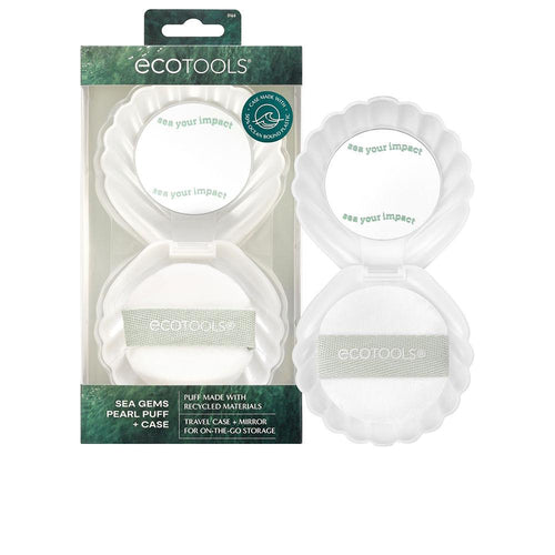 Ecotools Makeup Brushes Ecotools Sea Gems Pearl Puff Cosmetico Con Custodia E Specchio Finitura Opaca Perfetta